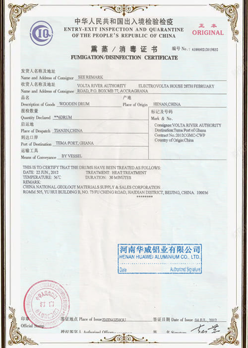 Fumigation-certificate